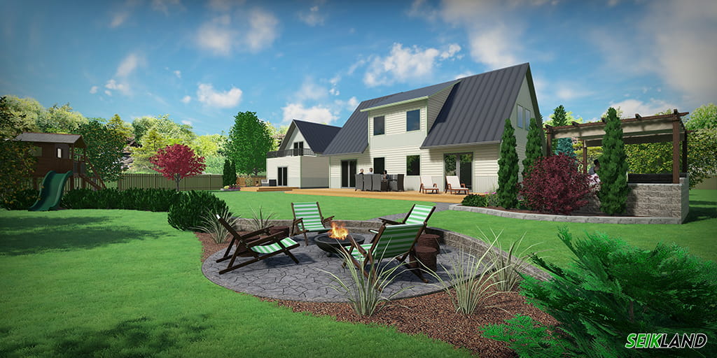 Aiakujundus Keilas, lõkkeala ja tugimüür tagahoovis