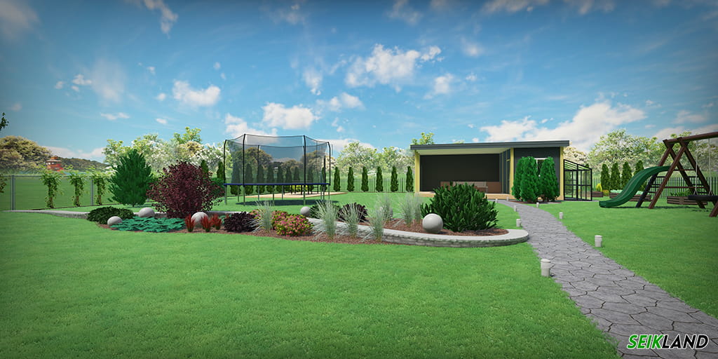 Istutusala tugimüüri ja aiavalgustitega