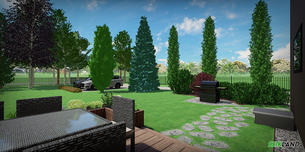 Eramu aiakujundus, terrassilt ühendus grillimisalaga